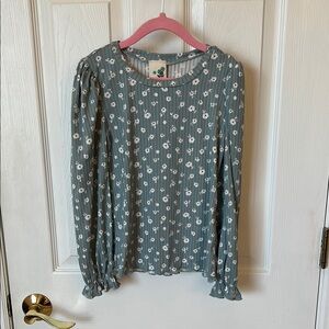 Lily Bleu Floral Long Sleeve Top - Teal and White